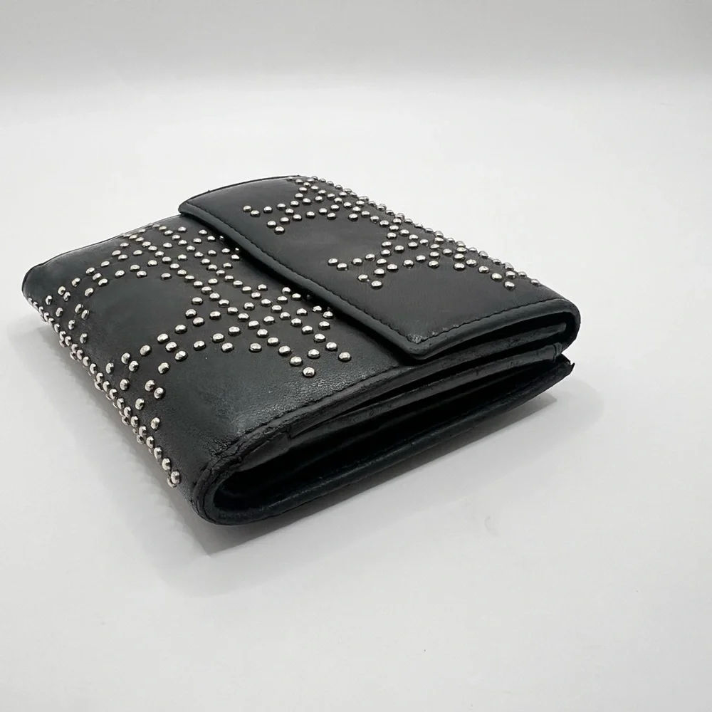 Authentic Vintage Christian DIOR Black Leather Studded Compact Wallet